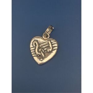 .925 Whimsical Musical Heart Sterling Silver Jewelry Charm #vintage